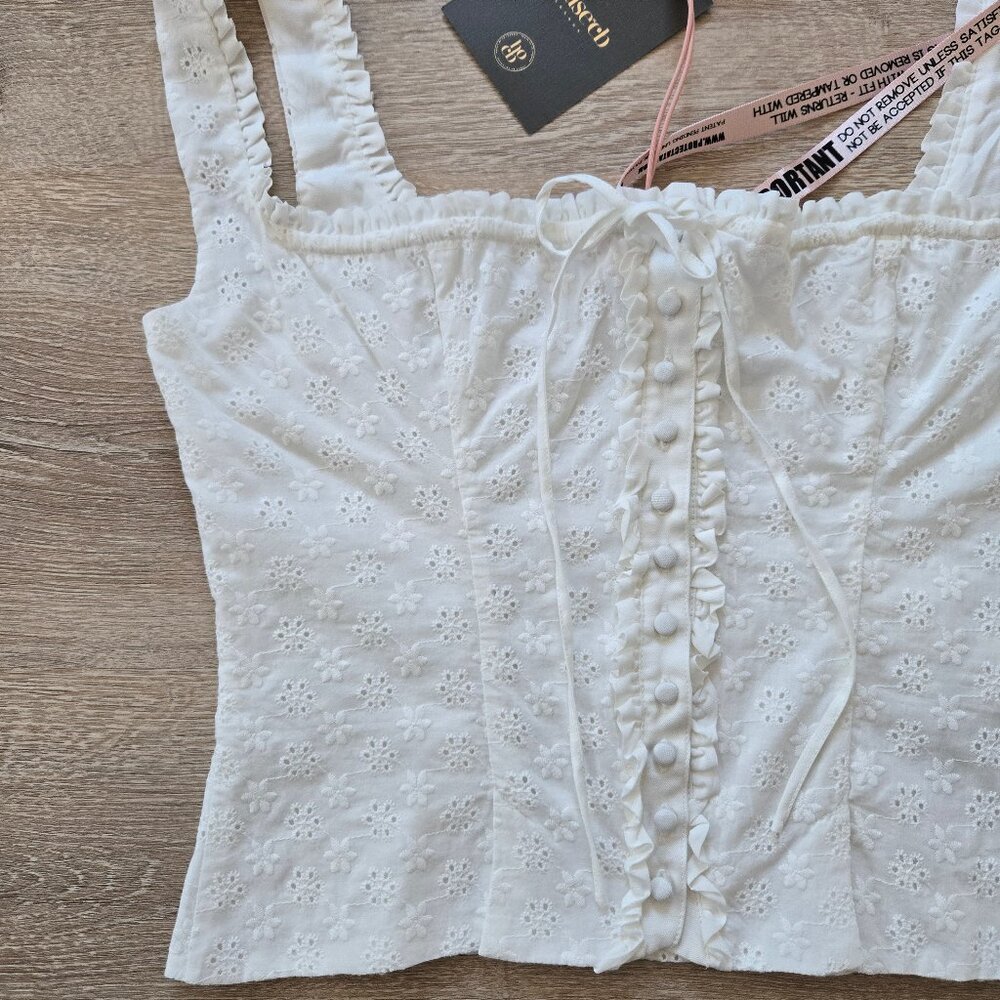 HOUSE OF CB Juana Broderie Anglaise Corset Top White Medium Button Front NWT - Picture 7 of 17